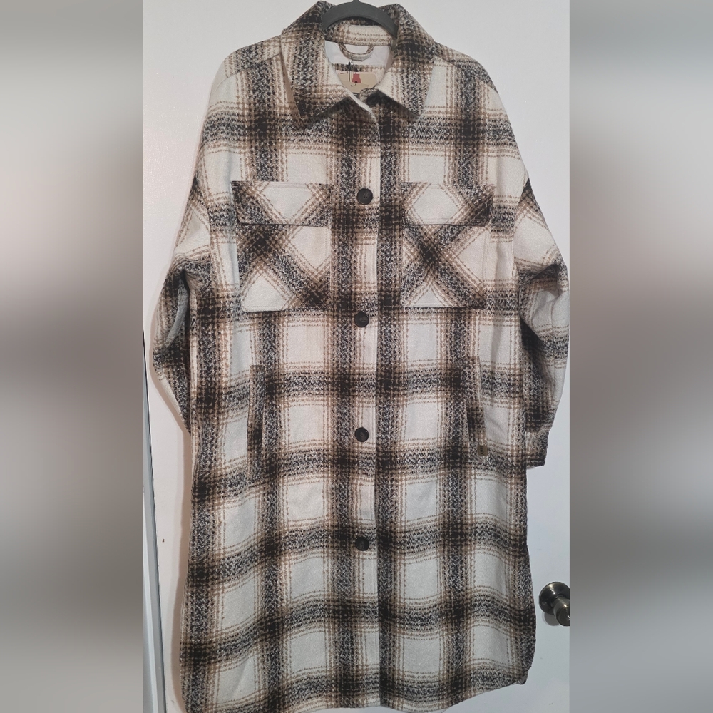 Levi's Womens Long Shirt Jacket Multi Tan Brown Size Large NWT